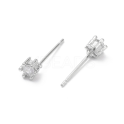 Rack Plating Brass Cubic Zirconia Stud Earrings for Women EJEW-K245-16P-1