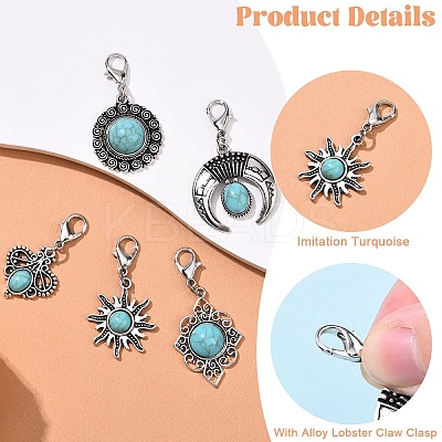 20Pcs 5 Style Alloy Pave Imitation Turquoise Pendant Decorations HJEW-YW00195-1