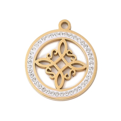 Preserved Fresh Flower 304 Stainless Steel Rhinestone Pendants STAS-S139-01G-02-1