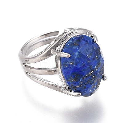 Adjustable Faceted Natural Lapis Lazuli Finger Rings RJEW-I068-B06-1-1