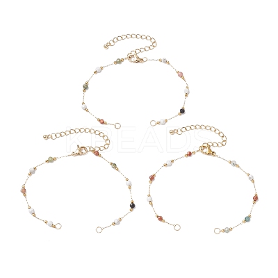 304 Stainless Steel & Faceted Round Gemstone Link Chain Bracelet Making AJEW-JB01346-1