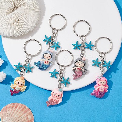 Mermaid Opaque Resin Pendant Keychain KEYC-JKC00624-1
