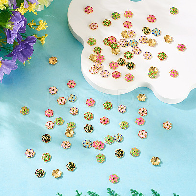 160Pcs 8 Colors Alloy Enamel Bead Caps FIND-TA0008-38-1