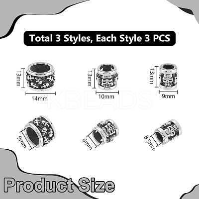 9Pcs 3 Styles Halloween Stainless Steel Beads STAS-UN0059-63-1