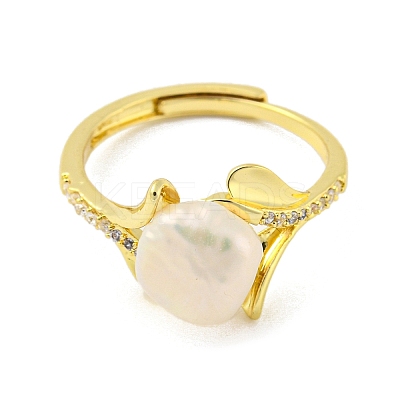 Natural Pearl Flower of Life Adjustable Ring RJEW-H220-26G-1