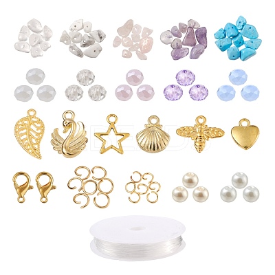 DIY Mixed Stone Chip & Glass Beads Jewelry Set Making Kit DIY-FS0002-34-1