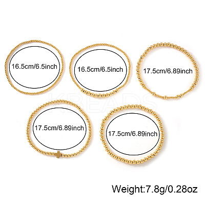 5Pcs 5 Styles Summer Brass Cross Round Beaded Stretch Bracelet Sets FV3491-1