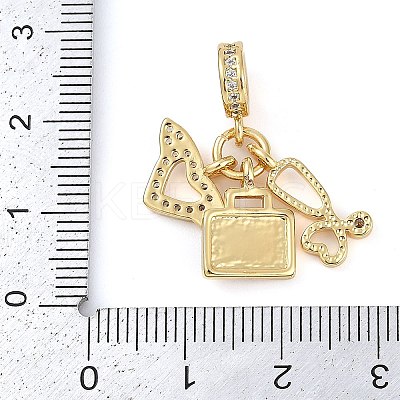 Rack Plating Brass Clear Cubic Zirconia European Dangle Charms X-KK-P287-14G-1