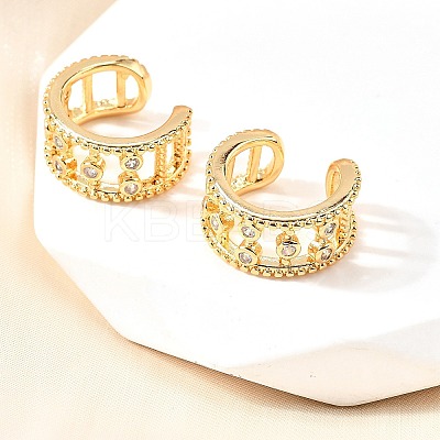 Brass Micro Pave Clear Cubic Zirconia Cuff Earrings EJEW-F370-10G-1