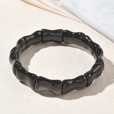 Bamboo Natural Silver Sheen Obsidian Beads Stretch Bracelets for Women Men BJEW-K304-01C-1