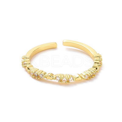 Clear Cubic Zirconia Heart Open Cuff Ring RJEW-H127-35G-1