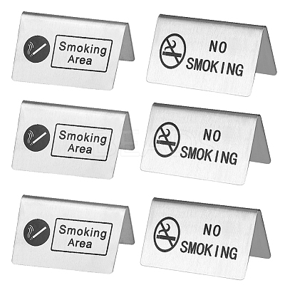 6Pcs 2 Styles 201 Stainless Steel NO SMOKING & SMOKING AREA Signs AJEW-CP0003-90-1
