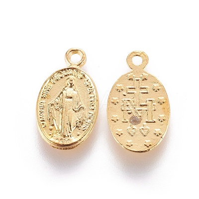 Tibetan Style Virgin Mary Alloy Oval Pendants TIBEP-D905-G-1