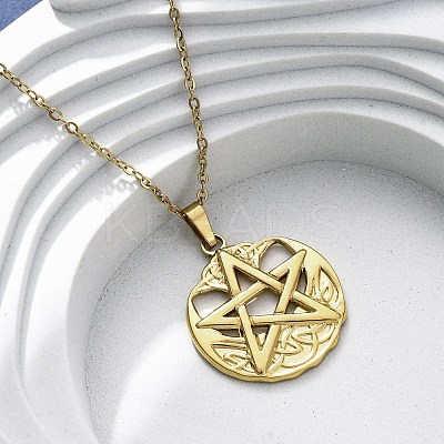 Viking Pentagram 304 Stainless Steel Pendant Necklaces NJEW-M096-01G-1