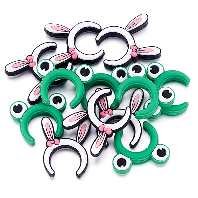 12Pcs 2 Styles Rabbit Ear & Frog Silicone Focal Beads SIL-TA0001-91-1