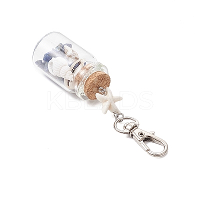 Natural Lapis Lazuli/Amethyst/Carnelian/Citrine/Rose Quartz/Amazonite Chip & Shell Beads inside Glass Wishing Bottle Pendant Decorations HJEW-JM03221-1