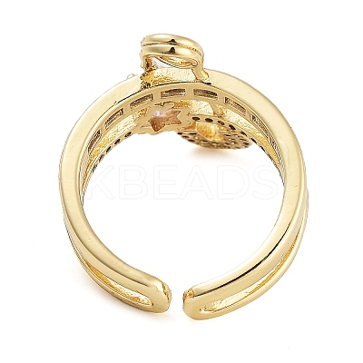 Rack Plating Brass Micro Pave Cubic Zirconia Paper Clip Open Cuff Rings for Women RJEW-C080-02G-1