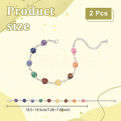 2Pcs Round Natural Mixed Gemstone Beads Bracelets for Women BJEW-UN00018-1