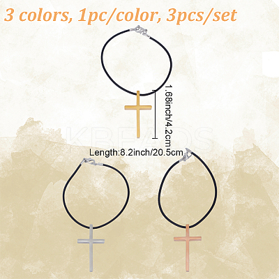 3Pcs 3 Styles Stainless Steel Cross Charms Bracelet Sets BJEW-DR00001-1