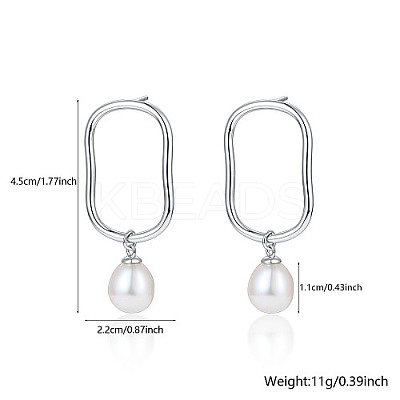 Anti-Tarnish Rhodium Plated 925 Sterling Silver Oval Dangle Stud Earrings KR9373-1-1