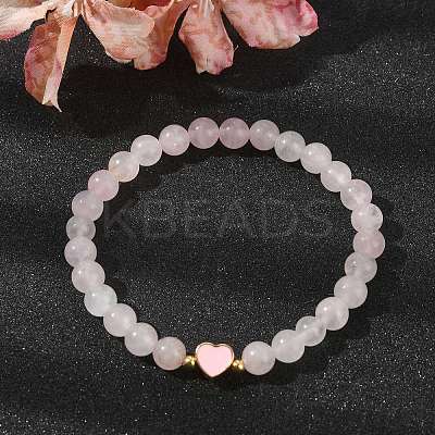 Natural Rose Quartz Round Beaded Stretch Bracelets BJEW-JB09881-06-1