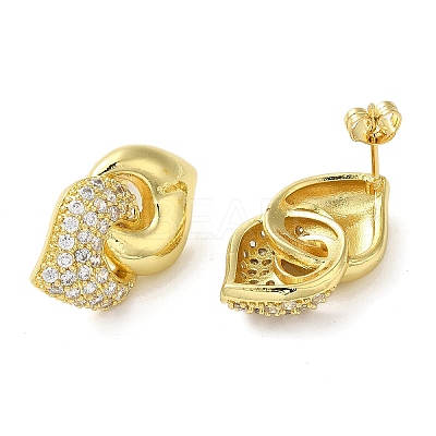 Interlocking Heart Rack Plating Brass Micro Pave Cubic Zirconia Stud Earrings for Women EJEW-O001-04G-1