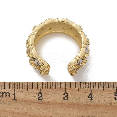 Square Pattern Brass Micro Pave Clear Cubic Zirconia Cuff Rings for Women RJEW-U041-14G-1