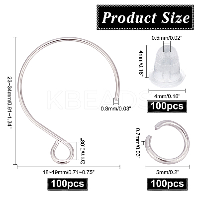 100Pcs 304 Stainless Steel Earring Hooks & 100Pcs Jump Rings DIY-DC0001-37-1