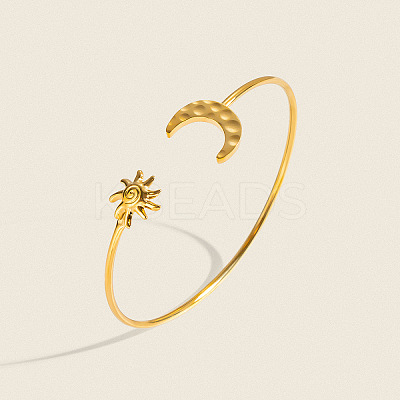 304 Stainless Steel Textured Moon and Sun Open Cuff Bangles for Women DP7347-1