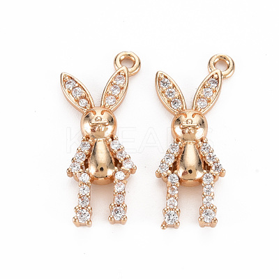 Rack Plating Brass Micro Pave Clear Cubic Zirconia Pendants KK-T060-42-RS-1