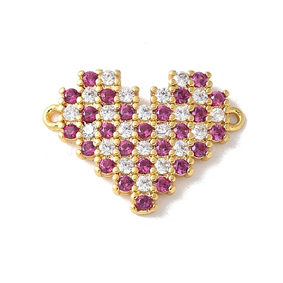 Brass Micro Pave Cubic Zirconia Heart Connector Charms KK-A252-28G-04-1