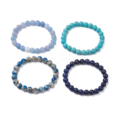 4Pcs Constellation 8mm Round Natural Lapis Lazuli & Dyed White Jade BJEW-JB10641-1