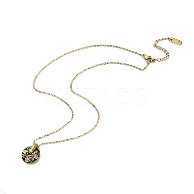 304 Stainless Steel Enamel Flat Round Necklaces for Women LS-NJEW-Q028-01B-G-1