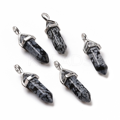 Natural Snowflake Obsidian Pointed Pendants G-K329-65P-1