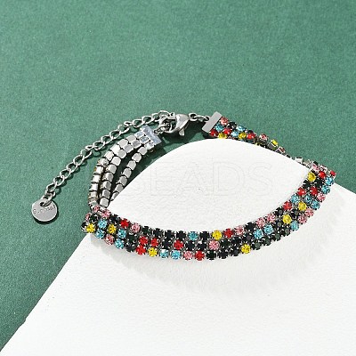 304 Stainless Steel Rhinestone Cup Chain Bracelets for Women BJEW-Z143-23P-01-1