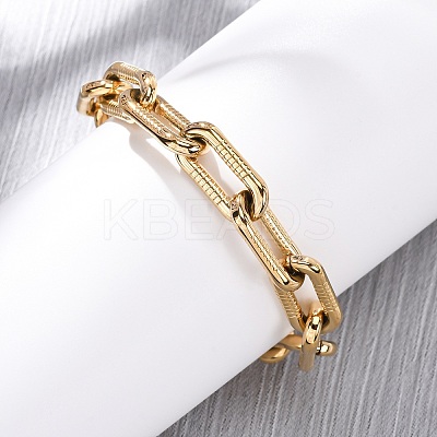 304 Stainless Steel Paperclip Chain Bracelets for Women BJEW-Z128-01G-01-1