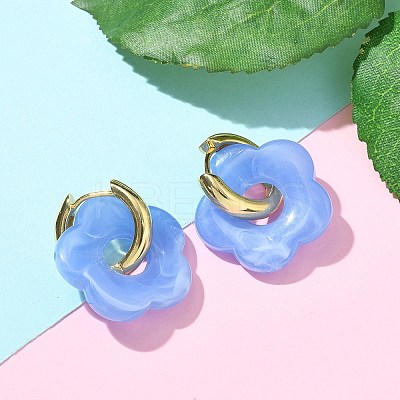 Brass Resin Flower Hoop Earrings for Women EJEW-U038-01G-09-1