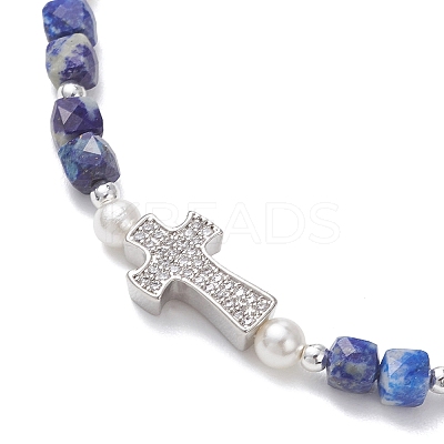Natural Lapis Lazuli Beaded Stretch Bracelets BJEW-JB13199-02-1