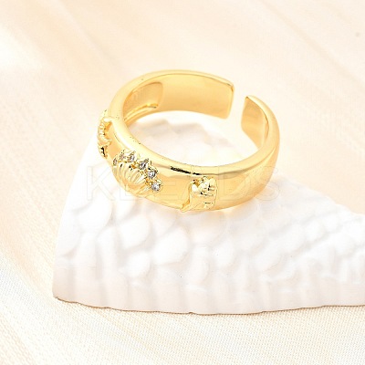 Ocean Theme Brass Micro Pave Cubic Zirconia Cuff Rings for Women LS-RJEW-F184-17I-G-1