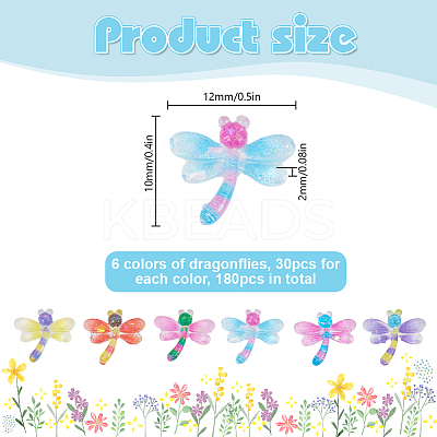 180Pcs 6 Colors Transparent Resin Cabochons RESI-DR0001-07-1