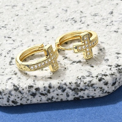 Brass Clear Cubic Zirconia Hoop Earrings EJEW-M047-03G-1