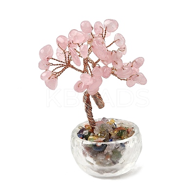 Natural Rose Quartz Chips Tree of Life Decorations DJEW-Q010-01B-1