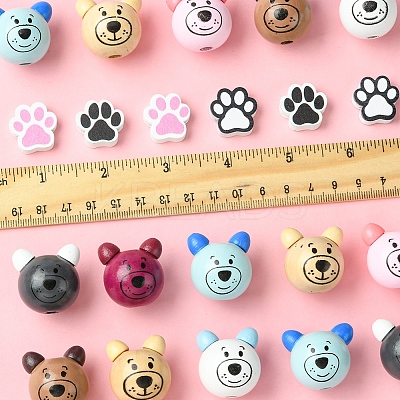40Pcs 10 Styles Natural Wooden Beads WOOD-FS0001-35-1