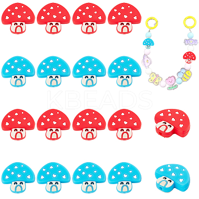 20Pcs 2 Colors Mushroom Food Grade Eco-Friendly Silicone Beads SIL-CP0001-03-1