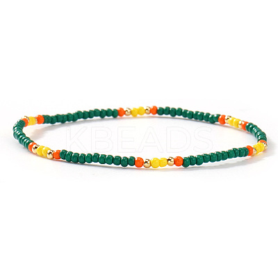 Summer Theme Glass Seed Bead & Brass Beads Stretch Bracelets MU3980-3-1