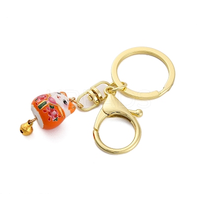 Fortune Cat Porcelain Pendant Keychain KEYC-G064-02-1