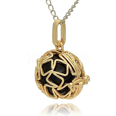 Golden Tone Brass Hollow Round Cage Pendants KK-J231-03G-1