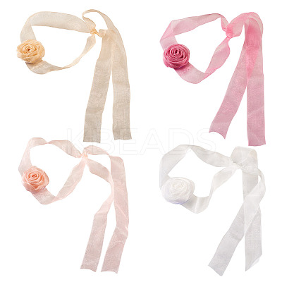 4Pcs 4Colors Cloth Rose Ribbon Chokers FIND-TA0002-27-1