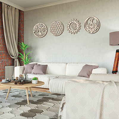 4Pcs 4 Styles Laser Cut Wooden Wall Sculpture WOOD-GL0001-05-1