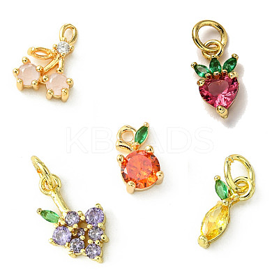 5Pcs 5 Styles Brass Micro Pave Cubic Zirconia Charms ZIRC-FP0001-01-1